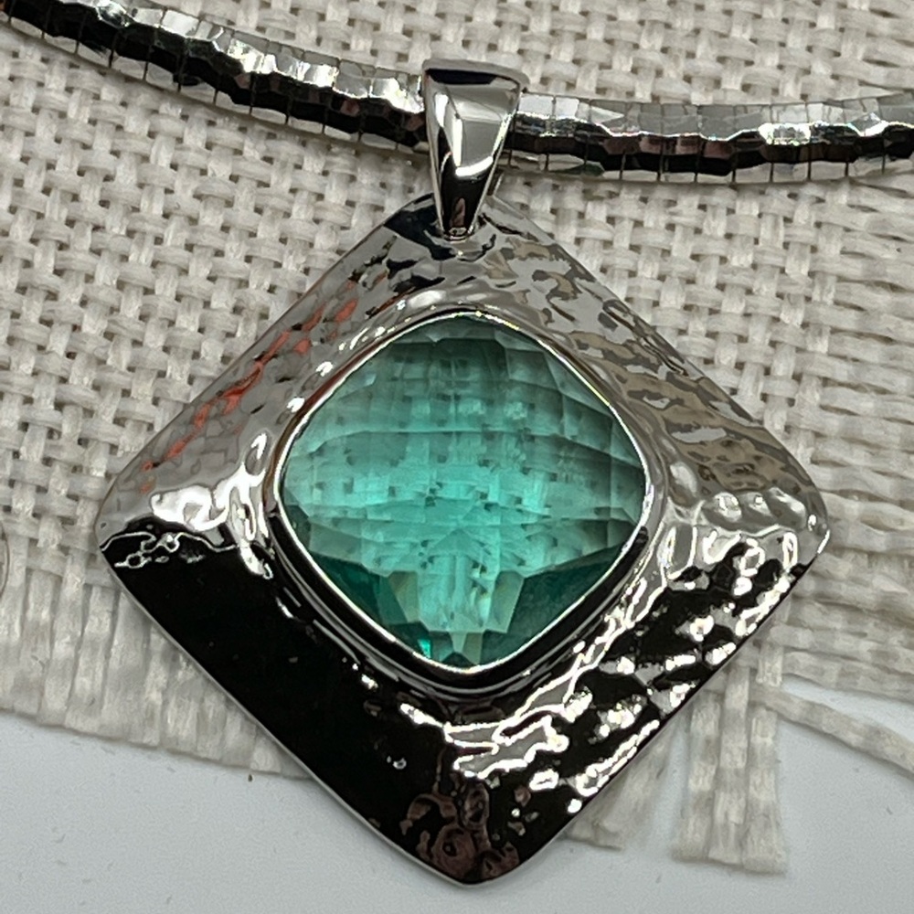 925 Italy Platinum Over Sterling Silver Hammered Pendant Necklace – 26.2g - Picture 4 of 17
